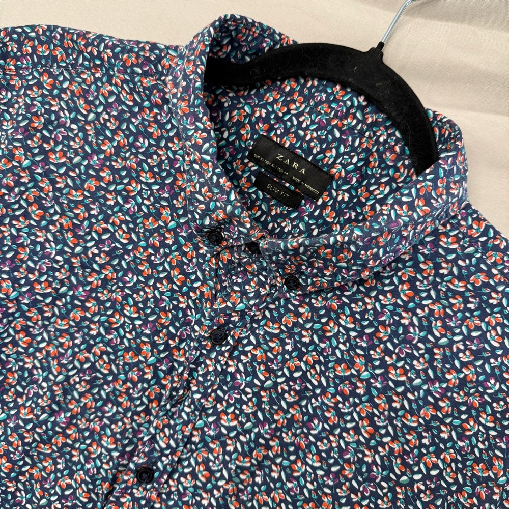 Zara Men’s XL Shirt Short Sleeve Button Down Colorful Pattern Slim Fit